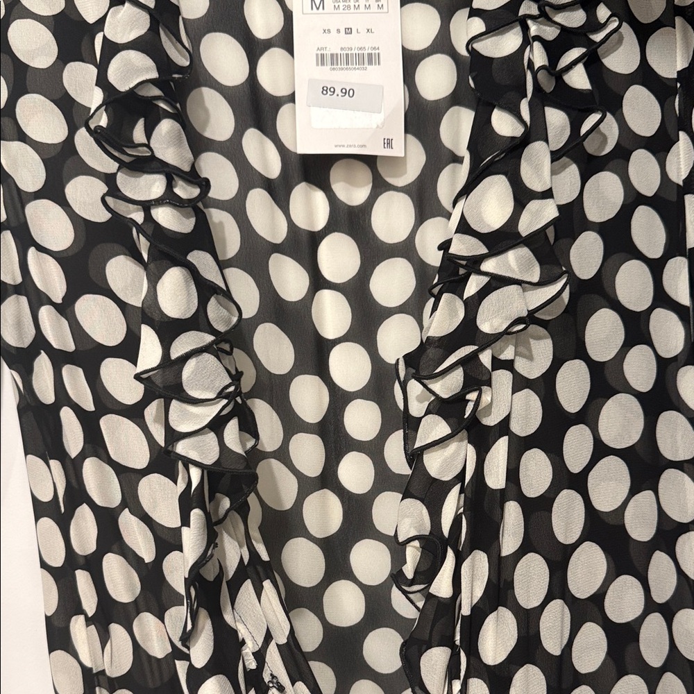 Zara Black and Cream Polka Dot Blouse - Picture 5 of 7
